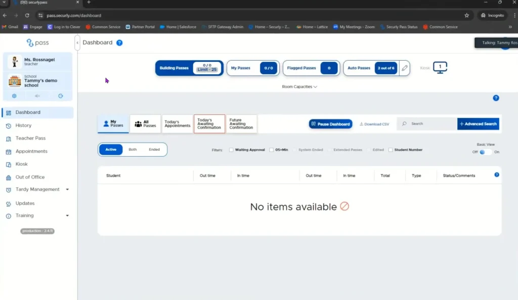 Intuitive User Interface of ehallpass (securlypass)